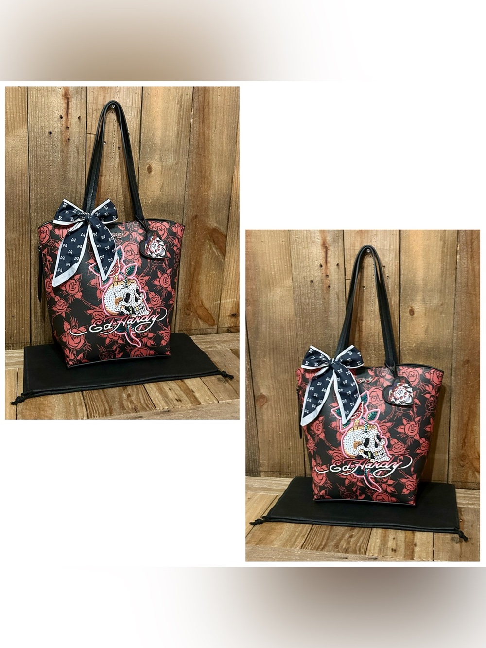Ed Hardy. Skull and Roses Tote Bag with Free Bag Scarf & Dust Bag. - Picture 9 of 16
